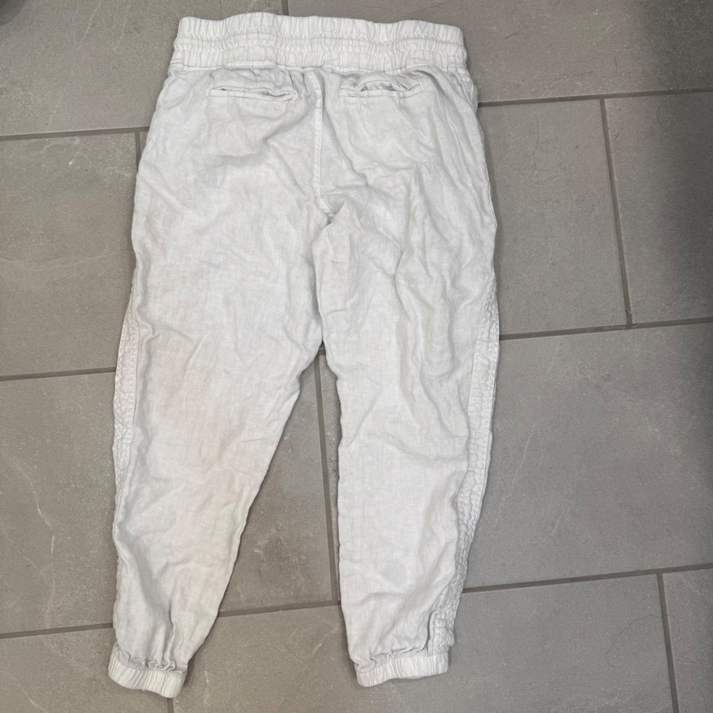 Athleta White Linen Joggers Petite 8P Drawstring Elastic Waist Zipper Pockets - Picture 2 of 3